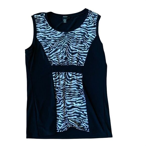 Peck & Peck Collection Black Shirt with Zebra Print sz L - Picture 2 of 5